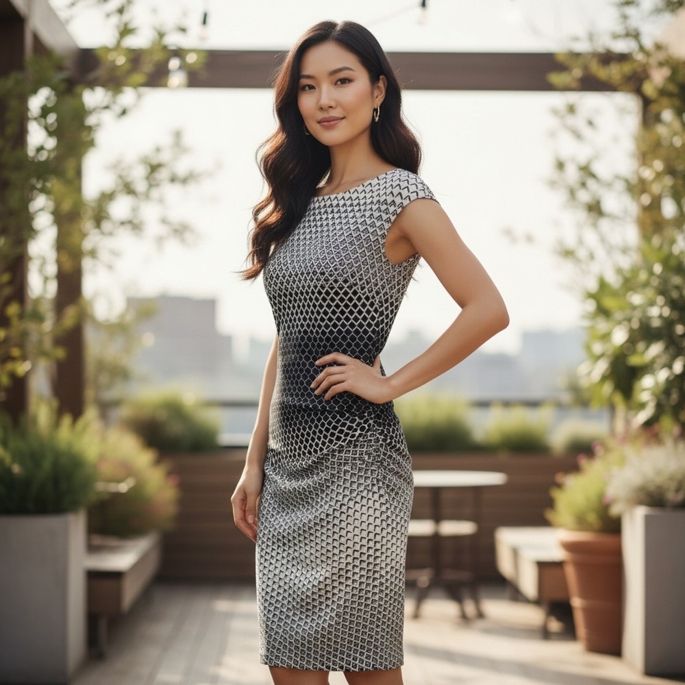 Ralph Lauren Black and White Geometric Midi Dress